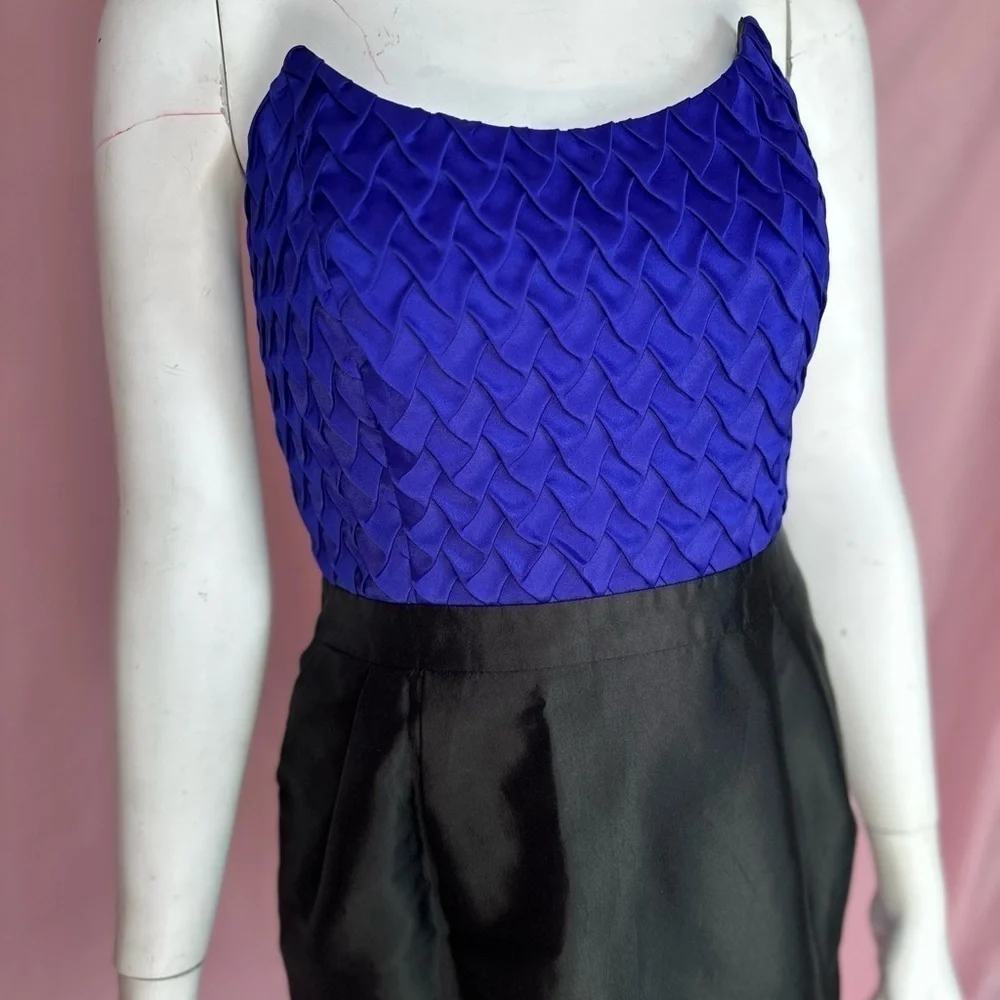 Reiss silk & cotton strapless purple black mini dress, size 6